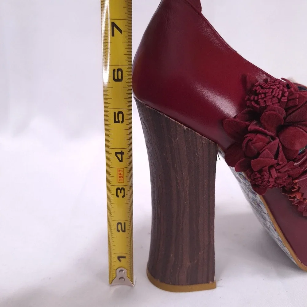 Irregular Choice Pertrisha Leather Floral Ruffle Platform Heels Womens‎ 6.5 Red